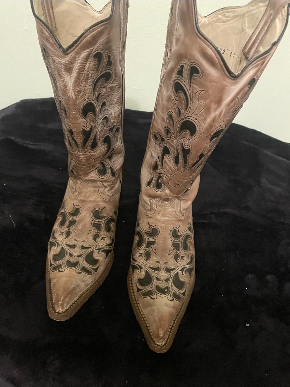 J.B. Dillon Brown Leather Western Boots with Black Cutout Overlay